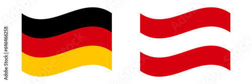 Fluttering German and Austrian flags icon set. Vector.