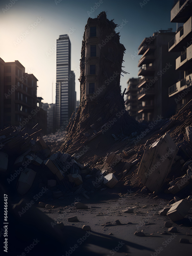World city after violent earthquake, distruction, apocalypse
