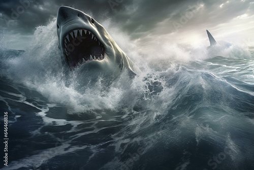 A massive shark wreaking havoc in the ocean. Generative AI