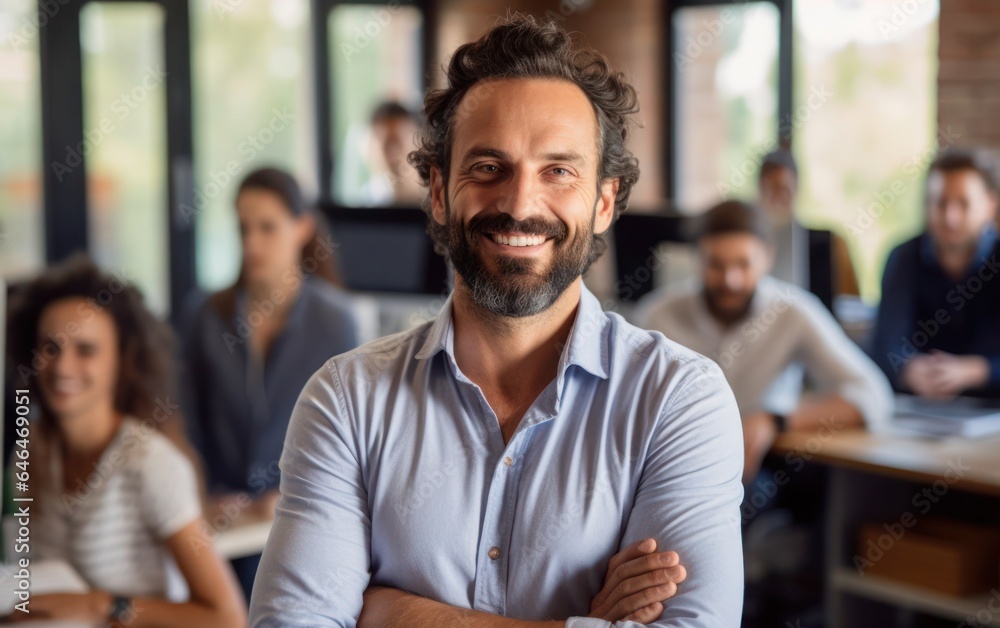 Fototapeta premium Businessman in office background