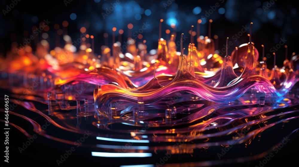 Fototapeta premium musical notes inside sound waves in neon colors