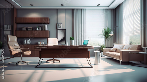 Nowoczesne i minimalistyczne biuro z dużym oknem © VILKTERIO