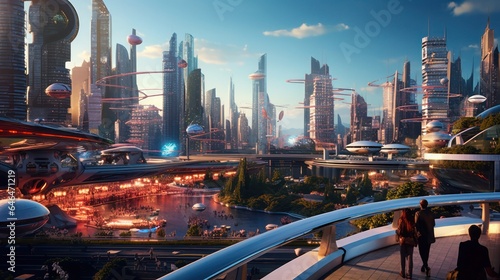 Futuristic cityscapes at night time