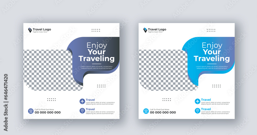 Travel social media post square flyer template design