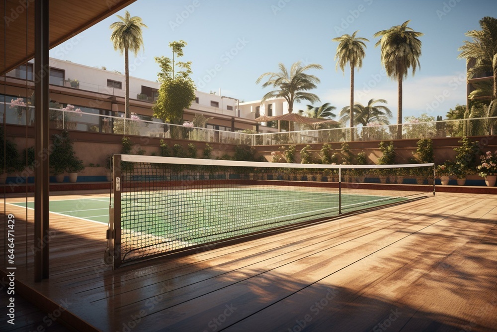 3D rendered depiction of a padel court. Generative AI