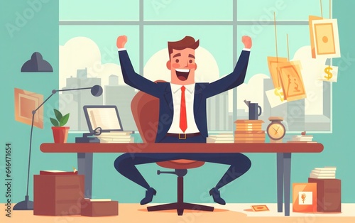 Businessman look happy moment in office background