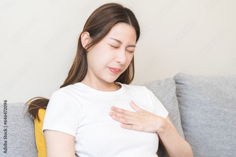 Acid reflux disease, suffer asian young woman have symptom