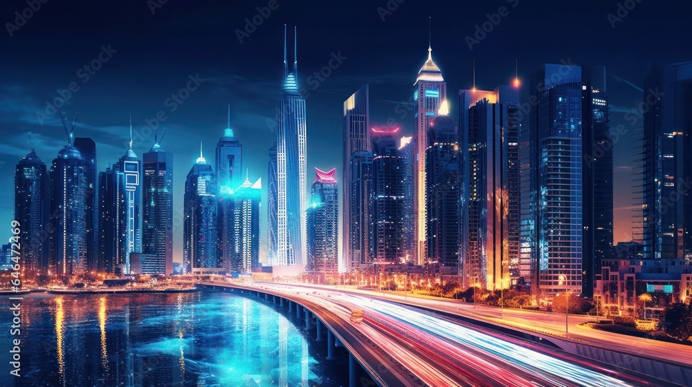 Futuristic cityscapes at night time