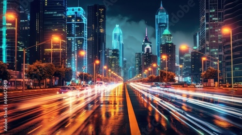 Futuristic cityscapes at night time