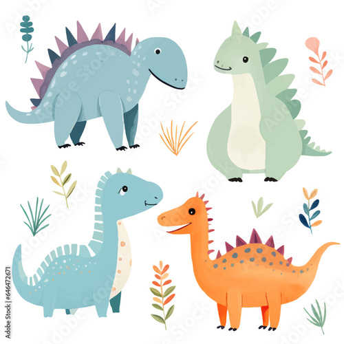 Vector set of hand drawn dinosaurs. Cute dinosaur illustrations