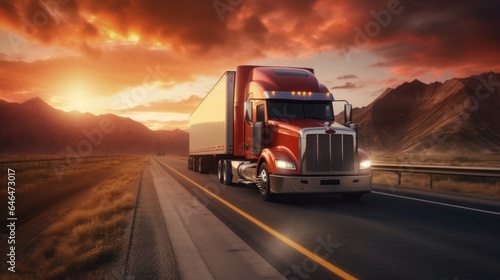 Heavy vehicle truck on highway with mountain background