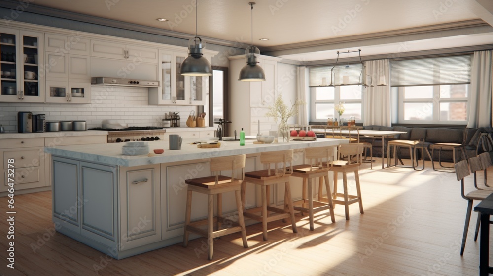 A kitchen with a central island that doubles as a breakfast bar A kitchen with a central island that doubles as a breakfast bar