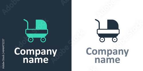 Logotype Baby stroller icon isolated on white background. Baby carriage, buggy, pram, stroller, wheel. Logo design template element. Vector