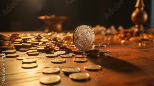 Wealth and Stability Concept with Gold Coins and Balance Coin AI Generated