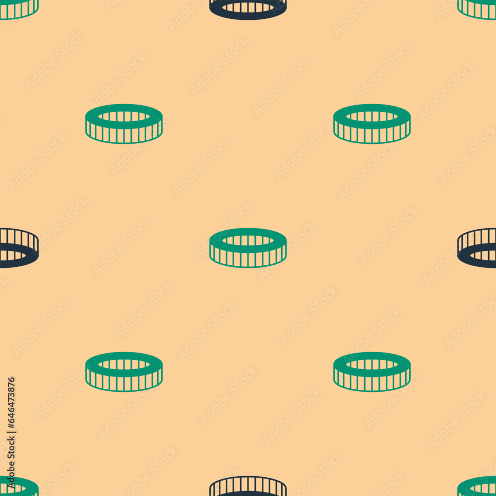 Green and black Car air filter icon isolated seamless pattern on beige background. Automobile repair service symbol. Vector