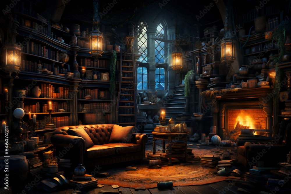 Dragon's Sanctum: The Gothic Library Enclave. Generative AI