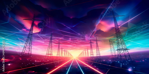energy grid with interconnected power lines and renewable energy sources, symbolizing a sustainable and eco-friendly future. Generative AI