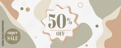 Banner modern minimal set abstract template with pastel-colored stains, super sale 50% off