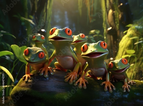 A group of red-eyed frogs