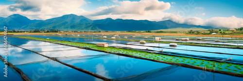 shrimp farm with aquaculture ponds, showcasing the sustainable production of seafood. Generative AI photo