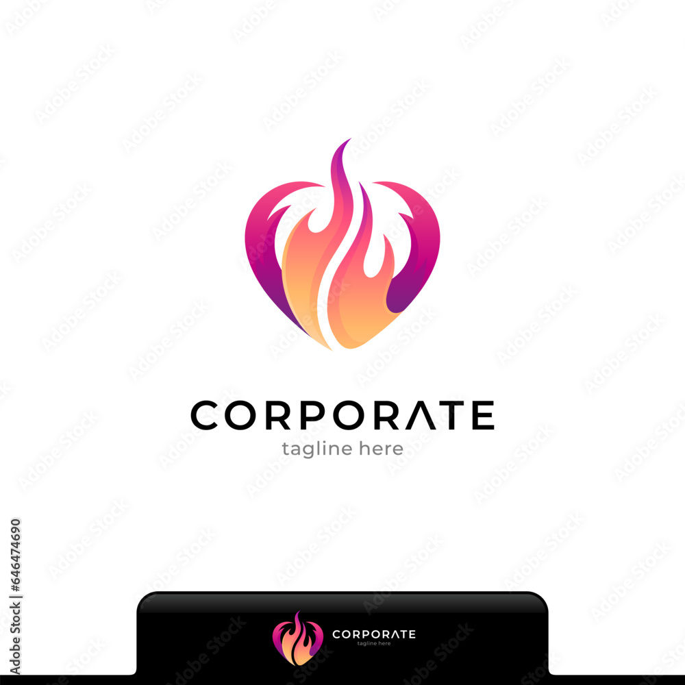 Logo template of heart or love combination with fire shape Logo template of heart or love combination with fire shape