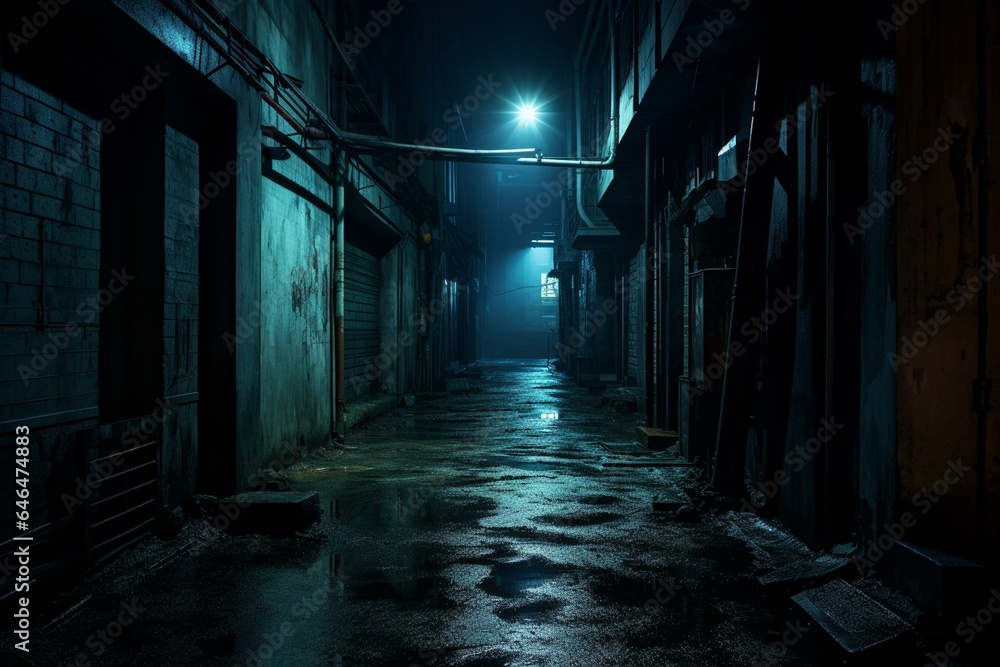 Deserted dim passage in nocturnal city. Generative AI
