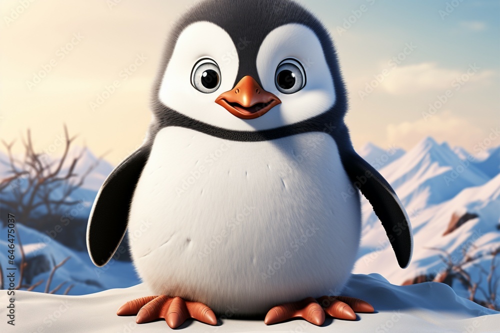 Obraz premium Adorable penguin, big-eyed, perched gracefully on the frosty ground