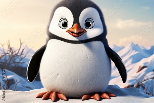 Adorable penguin  big-eyed  perched gracefully on the frosty ground