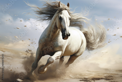 a horse running in the meadow