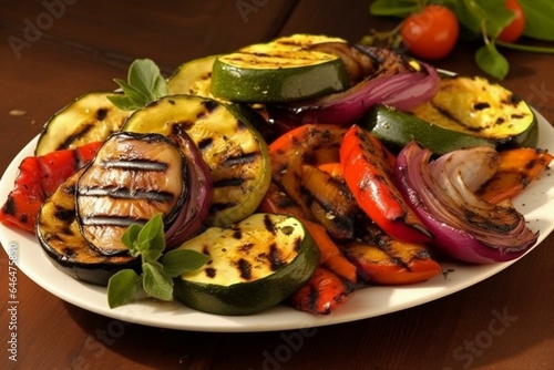 Vegetarian barbeque: grilled veggies seasoned with herbs & spices. Generative AI