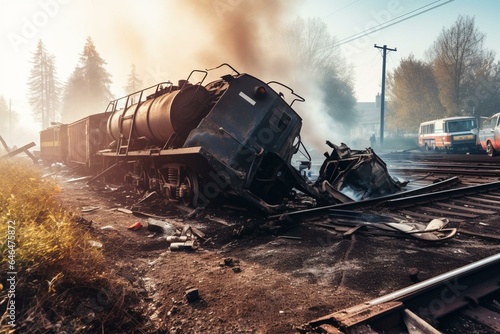 Accident derailment: train crashed at railroad crossing. Generative AI