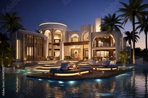 Contemporary Arabian mansion. Generative AI © Rhiannon
