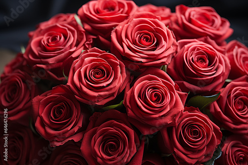 Generative AI - A bouquet of red roses with presents background