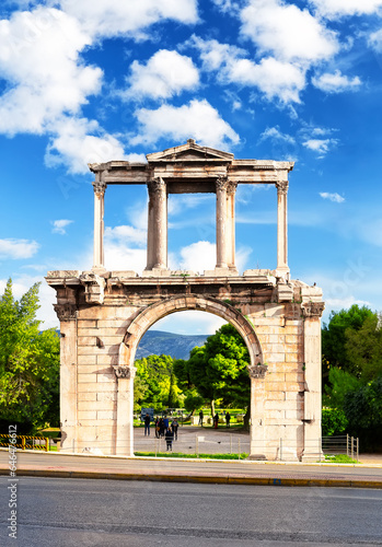 Arch of Hadrian known as Hadrian’s Gate as gateway to Temple of Olympian Zeus in Athens, Greece.