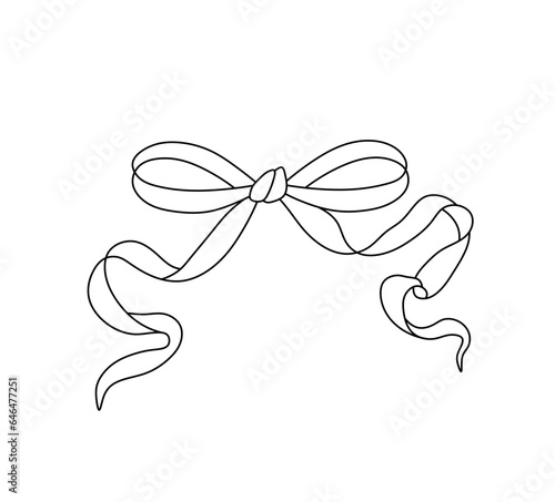 Vector isolated one single simple small ribbon bow gift decoration colorless black and white contour line easy drawing
