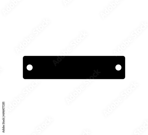 Vector isolated one single rectangle nameplate tag label with two holes shape colorless black and white outline sinhouette shadow shape