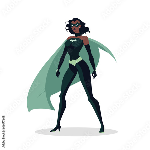 Black woman Superhero isolated on white background. Female superhero posing. Vector stock