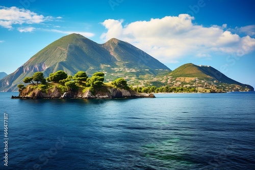 Scenic summer view of volcano island in Lipari, Sicily. Generative AI photo
