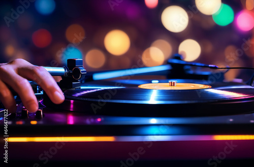 Turntable DJ on a turntable in a nightclub A fun party