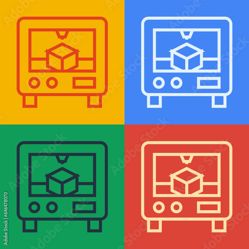 Free Download Pop art line 3D printer icon isolated on color background. 3d printing. Vector - GFXLoad