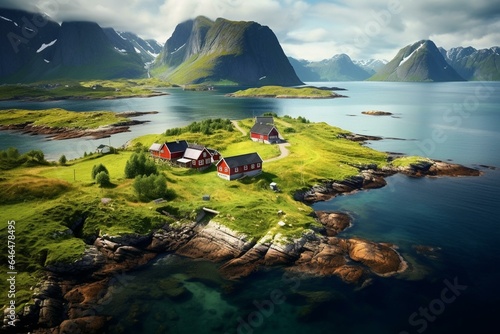 Picturesque landscapes from scenic Lofoten islands in Norway. Generative AI
