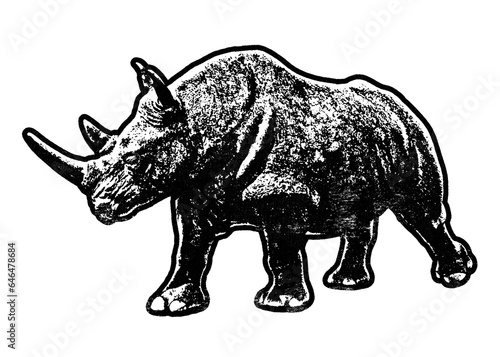 Rhinoceros retro stencil illustration stamp with distressed grunge texture isolated on transparent background