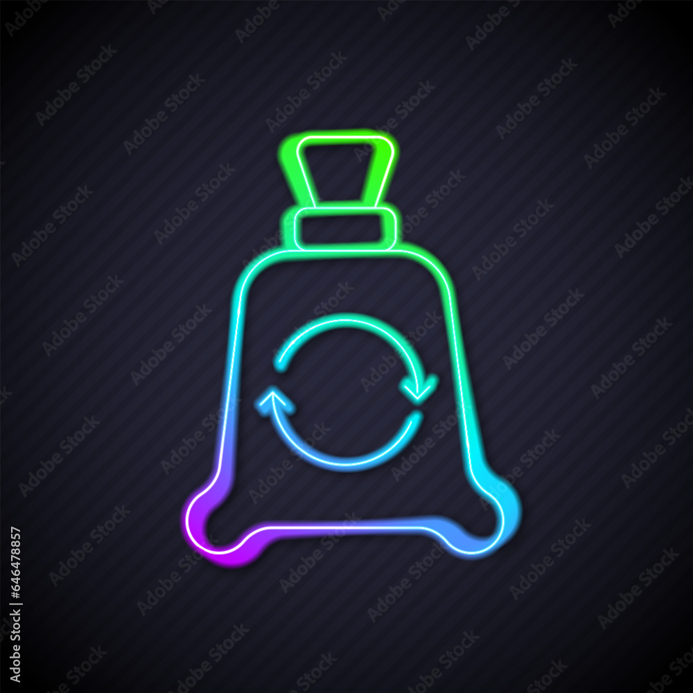 Glowing neon line Garbage bag with recycle symbol icon isolated on black background. Trash can icon. Recycle basket sign. Vector Glowing neon line Garbage bag with recycle symbol icon isolated on black background. Trash can icon. Recycle basket sign. Vector