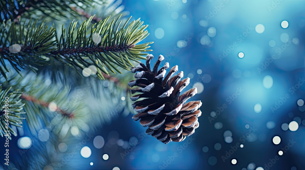 Festive Pine Tree Branch with Cone for a Merry Christmas, AI Generated