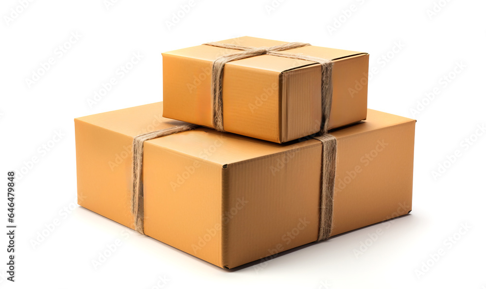 Obraz premium Group of closed cardboard boxes on a white background.