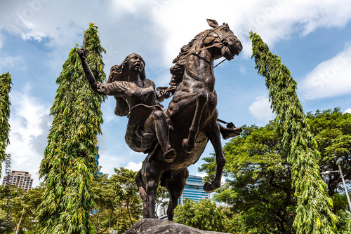 Statue of female warrior - Gabriela Silang - on a horse in Makati, Manila, Philippines, Asia