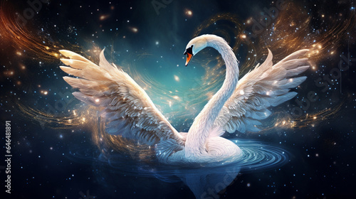 Fototapeta Naklejka Na Ścianę i Meble -  The constellation Cygnus, resembling a swan in flight, with its bright stars and intricate patterns, set against the cosmic expanse, Constellation, Background