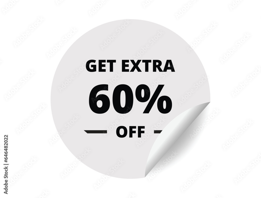 Get Extra 60% off Sale. 60 Percent circle sticker banner, badge symbol vector illustration Get Extra 60% off Sale. 60 Percent circle sticker banner, badge symbol vector illustration