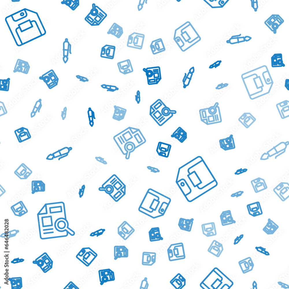 Set line Document with graph chart, Floppy disk and Fountain pen nib on seamless pattern. Vector Set line Document with graph chart, Floppy disk and Fountain pen nib on seamless pattern. Vector