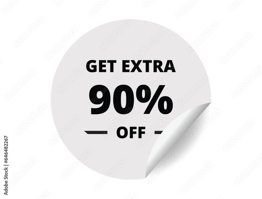 Get Extra 90% off Sale. 90 Percent circle sticker banner, badge symbol vector illustration Get Extra 90% off Sale. 90 Percent circle sticker banner, badge symbol vector illustration